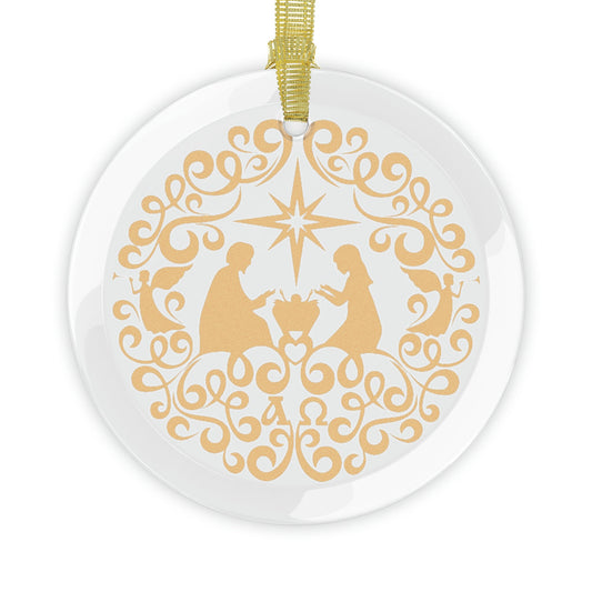 Gold Nativity Scene Glass Ornament, Nativity Christmas Ornaments, Catholic Gifts, Christian Ornament
