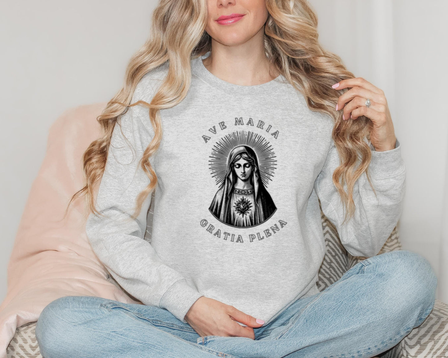 Ave Maria Catholic Sweatshirt, Catholic Virgin Mary Jumper, Ave Maria Crewneck, Mother of God Apparel, Blessed Mother Pullover