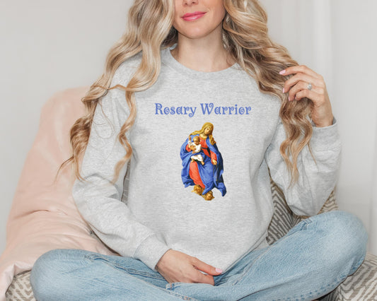 Blessed Virgin Mary Rosary Sweatshirt, Unisex Crewneck Jumper, Catholic Gift, Rosary Warrior Apparel, Catholic Sweatshirt