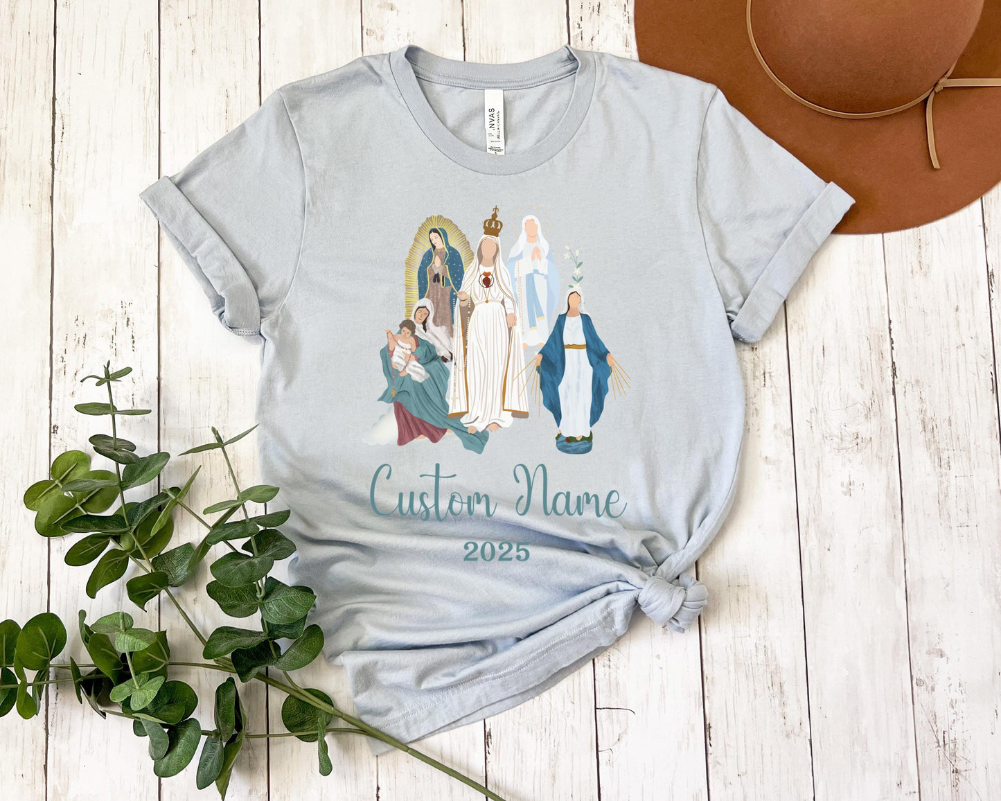 Personalized Catholic Baby Announcement Tee, Unisex Jersey Short Sleeve Shirt, Custom Virgin Mary, Baby Shower Gift, Marian Clothing