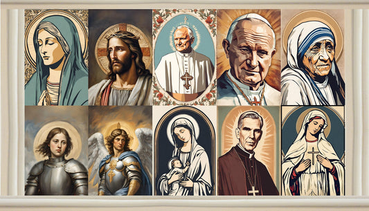 10x Catholic Saints Digital Bundle, Printable Catholic Art, Religious Home Decor, Holy Cards, Virgin Mary Art, Catholic Wall Art