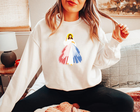 Catholic Divine Mercy Sweatshirt, Jesus I Trust in You Jumper, Catholic Crewneck, Unisex Christian Pullover, Catholic Gifts