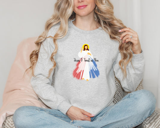 Divine Mercy Sweatshirt, Jesus I Trust in You Jumper, Catholic Crewneck, Unisex Christian Pullover, Catholic Gifts