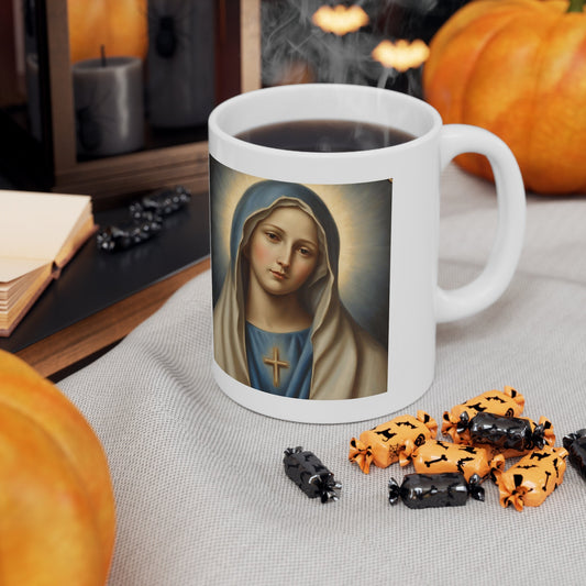 Virgin Mary Prayer Mug, White Glossy Coffee Mug, Coffee Mugs with Sayings, 11 Oz Ceramic Tea Coffee Cup, Unique Coffee Mug, Gift for Her