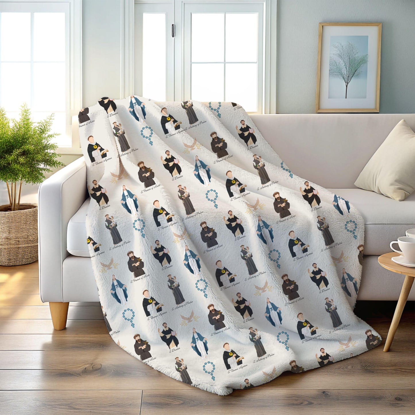 Catholic Saints Blanket, Soft Winter Throw, Cozy Saints Blanket, Catholic Gift for Kids, Super Soft Blanket, Velveteen Blanket for Mom