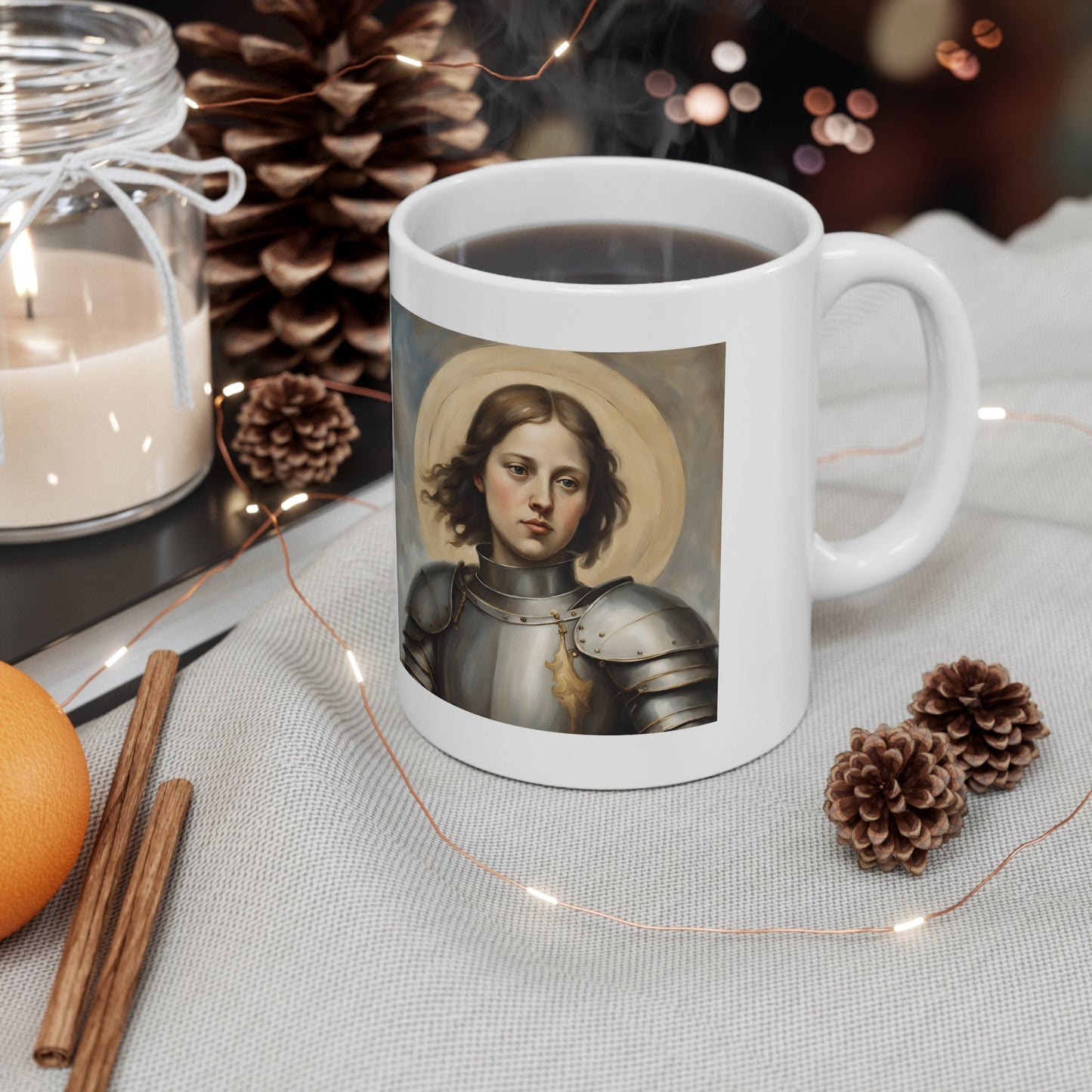 Saint Joan of Arc Coffee Mug, Premium Quality 11oz Coffee Cup, Unique Ceramic Coffee Cup, White Glossy Coffee Mug, Favorite Coffee Mug