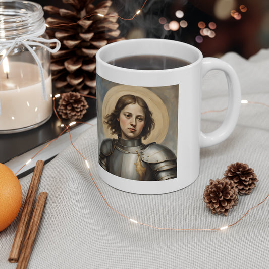 Saint Joan of Arc Coffee Mug, Premium Quality 11oz Coffee Cup, Unique Ceramic Coffee Cup, White Glossy Coffee Mug, Favorite Coffee Mug