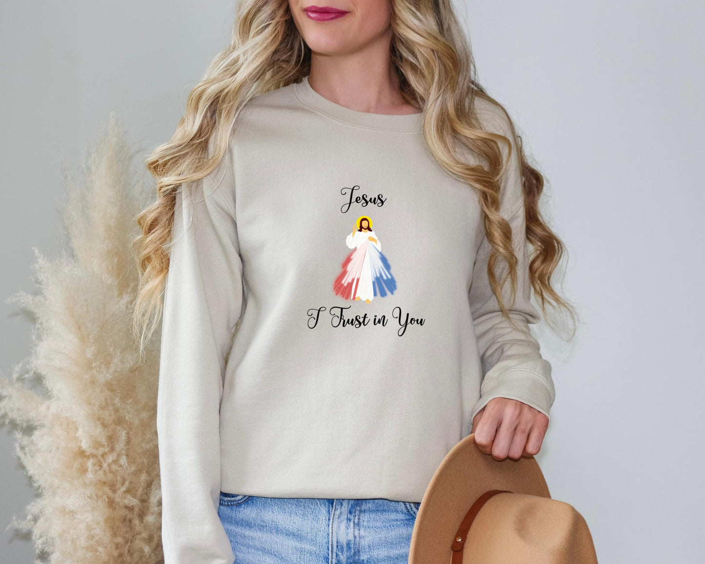 Divine Mercy Sweatshirt, Jesus I Trust in You Jumper, Catholic Crewneck, Unisex Christian Pullover, Catholic Gifts, Inspirational Clothing