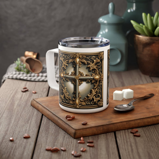 Decorative Cross Insulated Coffee Mug | 10oz | Snap-on Lid