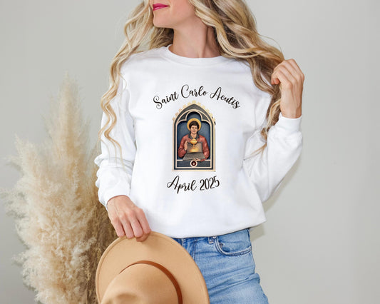 Saint Carlo Acutis Catholic Sweatshirt, Blessed Carlo Acutis Adult and Youth Pullover, Canonization Pilgrimage Apparel, Gift for Catholics