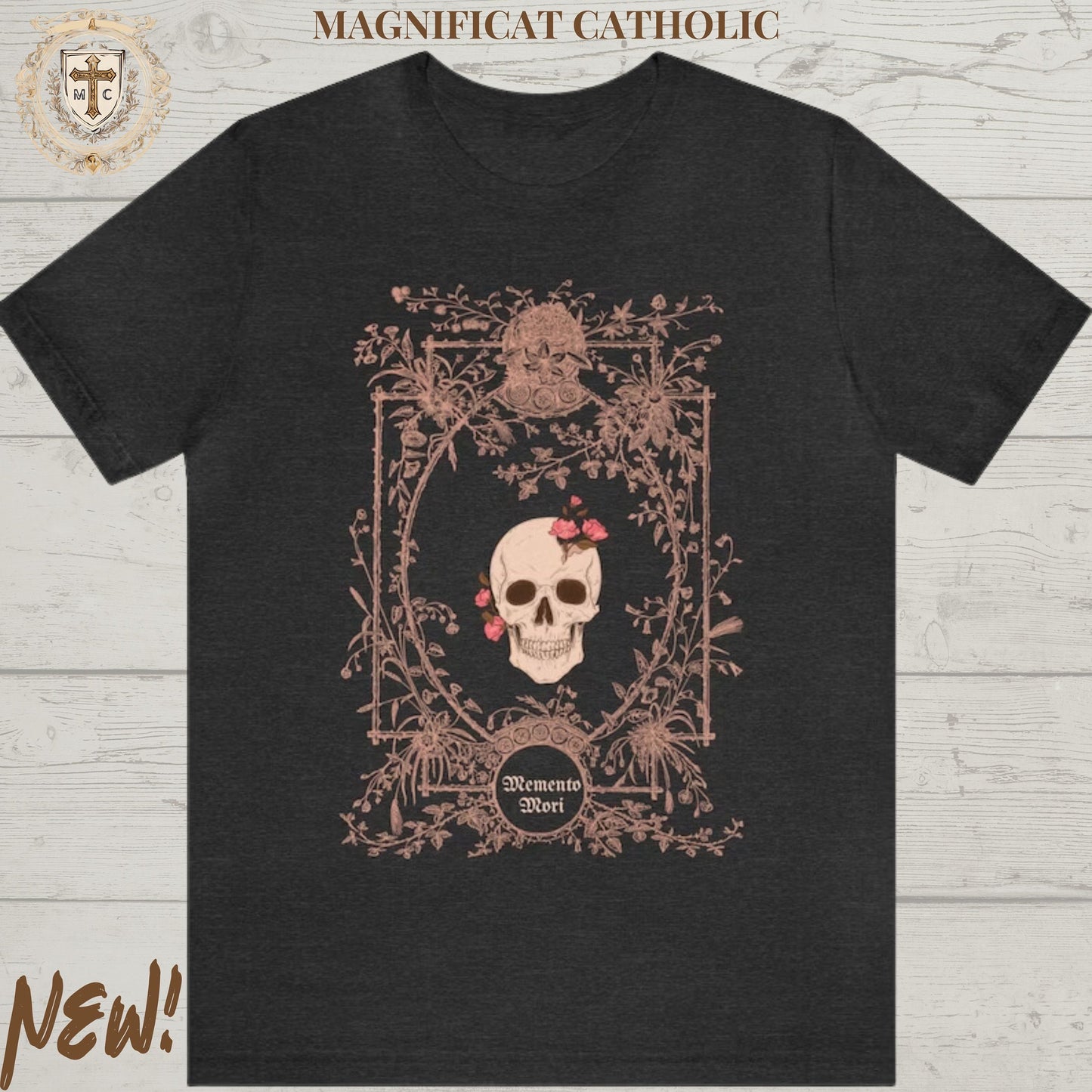 Magnificat Catholic Memento Mori Tee, Graphic Catholic T-Shirt, Skull Shirt