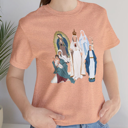 Blessed Virgin Mary Tee, Marian Medley T-Shirt, Our Lady of Fatima Top, Our Lady of Guadalupe Comfy T Shirt, Catholic Gifts