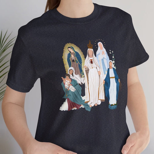 Blessed Virgin Mary Tee, Marian Medley T-Shirt, Our Lady of Fatima Top, Our Lady of Guadalupe Comfy T Shirt, Catholic Gifts