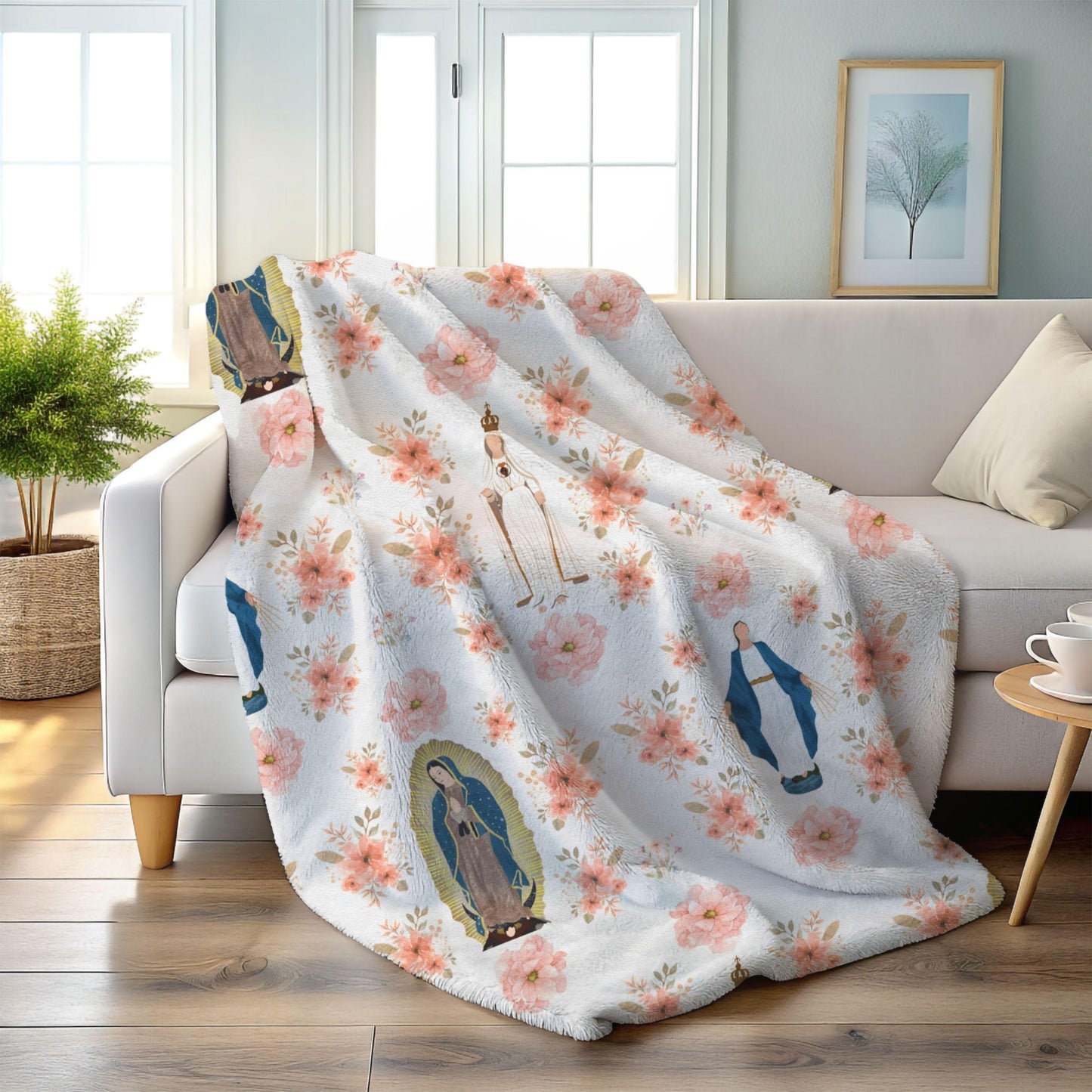 Virgin Mary Velveteen Plush Blanket, Catholic Religious Soft Throw, Our Lady of Fatima Cozy Winter Bedding, Catholic Kids Gift, Guadalupe