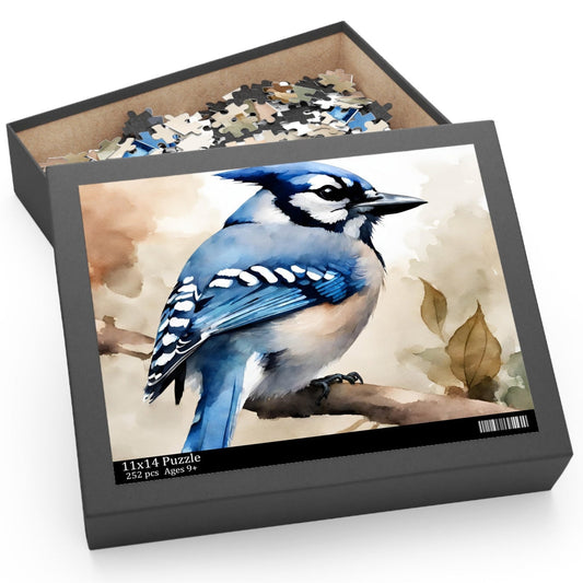 Blue Jay Bird Puzzle, Watercolor Jigsaw Puzzle, Games for Catholic Kids, Wholesome Family Activity