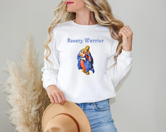 Blessed Virgin Mary Rosary Sweatshirt, Unisex Crewneck Jumper, Catholic Gift for Mom, Rosary Warrior Apparel, Catholic Sweatshirt