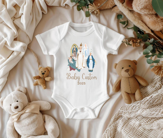 Personalized Virgin Mary Infant Bodysuit, Custom Marian Diaper Shirt, Our Lady of Fatima, Religious Infant One Piece, Baby Clothes, Baptism