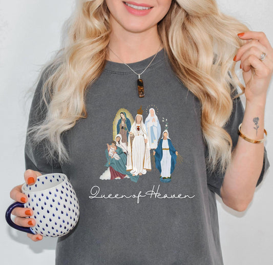 Queen of Heaven Catholic Shirt, Comfort Colors Tee, Catholic Women Gifts, Marian Catholic T-Shirt, Blessed Mother Top, Our Lady of Guadalupe