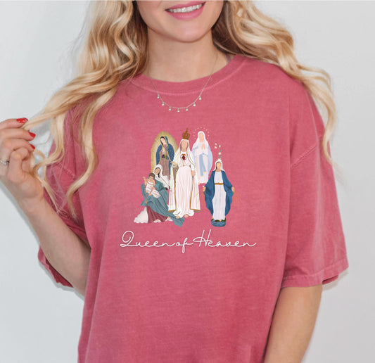 Queen of Heaven Catholic Shirt, Comfort Colors Tee, Catholic Women Gifts, Marian Catholic T-Shirt, Blessed Mother Top, Our Lady of Guadalupe