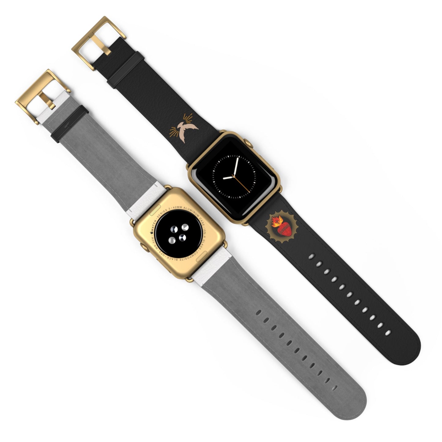 Black Sacred Heart AppleWatch Band Series 9/8/7/6/5/4/3/2/1/SE/Ultra, Apple WatchBand 38mm, Apple WatchBand 42mm, Catholic Gift