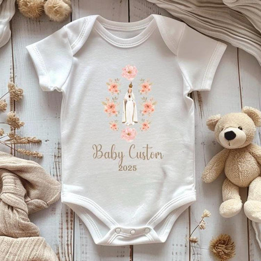 Personalized Virgin Mary Infant Bodysuit, Custom Marian Diaper Shirt, Our Lady of Fatima, Religious Infant One Piece, Baby Clothes, Baptism