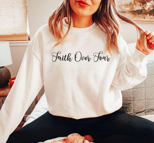 Catholic Sweatshirt, Unisex Crewneck Sweatshirt, Faith Over Fear Inspirational Quote, Religious Jumper, Christian Pullover, Spiritual
