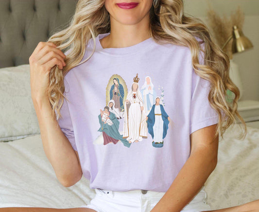 Virgin Mary Catholic T-Shirt, Comfort Colors Tee, Catholic Women Gifts, Marian Catholic T Shirt, Blessed Mother Top, Our Lady of Guadalupe