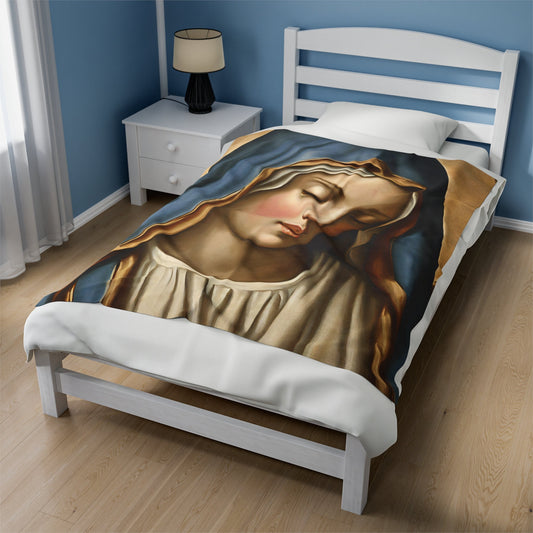 Virgin Mary Velveteen Plush Blankets, Super Soft Adult Blankets, Unique Handmade Blankets, Virgin Mary Blankets, Mothers Day Gifts
