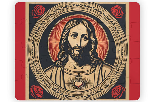 Vintage Sacred Heart Kids Puzzle, 30-Piece Children Jigsaw Puzzle, Catholic Gifts for Toddlers, Wholesome Family Game