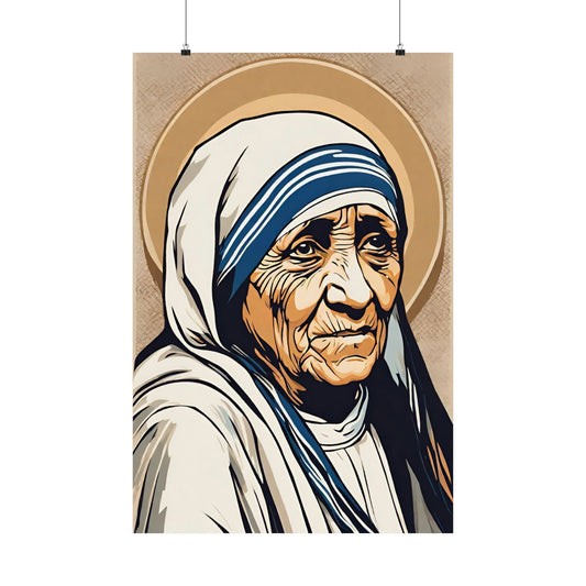 Vintage Saint Mother Teresa Poster, St Teresa of Calcutta Art, Retro Catholic Art, Premium Wall Art, Vintage Catholic Gifts