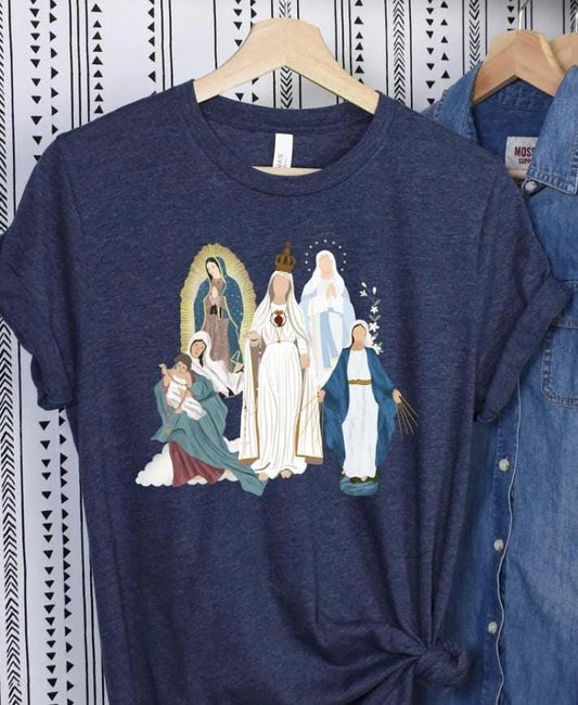 Blessed Virgin Mary Tee, Marian Medley T-Shirt, Our Lady of Fatima Top, Our Lady of Guadalupe Comfy T Shirt, Catholic Gifts