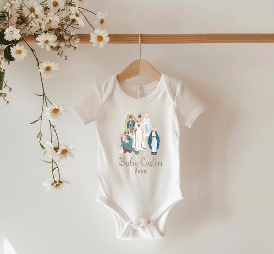 Personalized Virgin Mary Infant Bodysuit, Custom Marian Diaper Shirt, Our Lady of Fatima, Religious Infant One Piece, Baby Clothes, Baptism