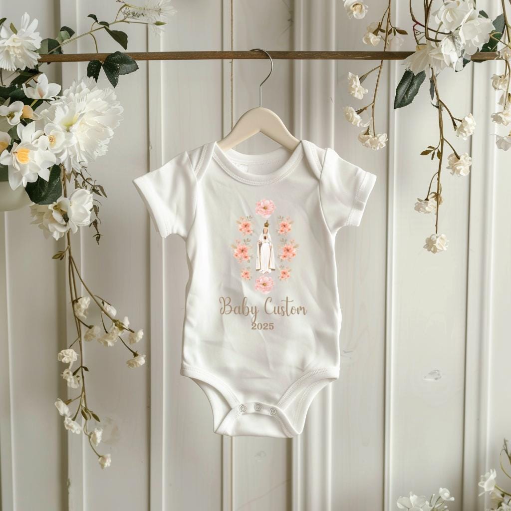 Personalized Virgin Mary Infant Bodysuit, Custom Marian Diaper Shirt, Our Lady of Fatima, Religious Infant One Piece, Baby Clothes, Baptism