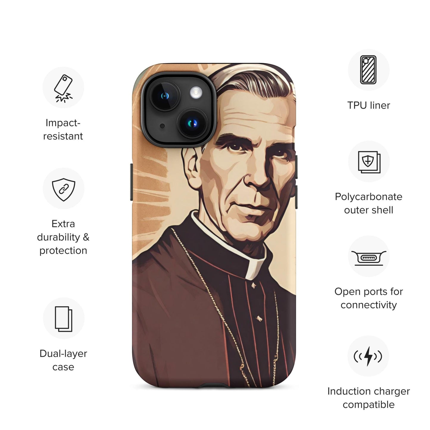 Bishop Fulton Sheen iPhone Case, Matte Tough Case for iPhone 14/15/16 All Models, Catholic Phone Case