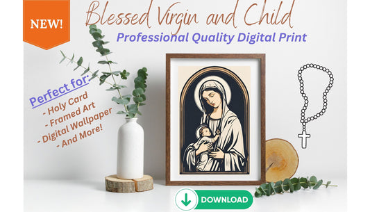 Virgin Mary Retro Catholic Printable, Instant Download, Retro Style Marian Wall Art, Digital Files, Mother of God, Catholic Art, Holy Card