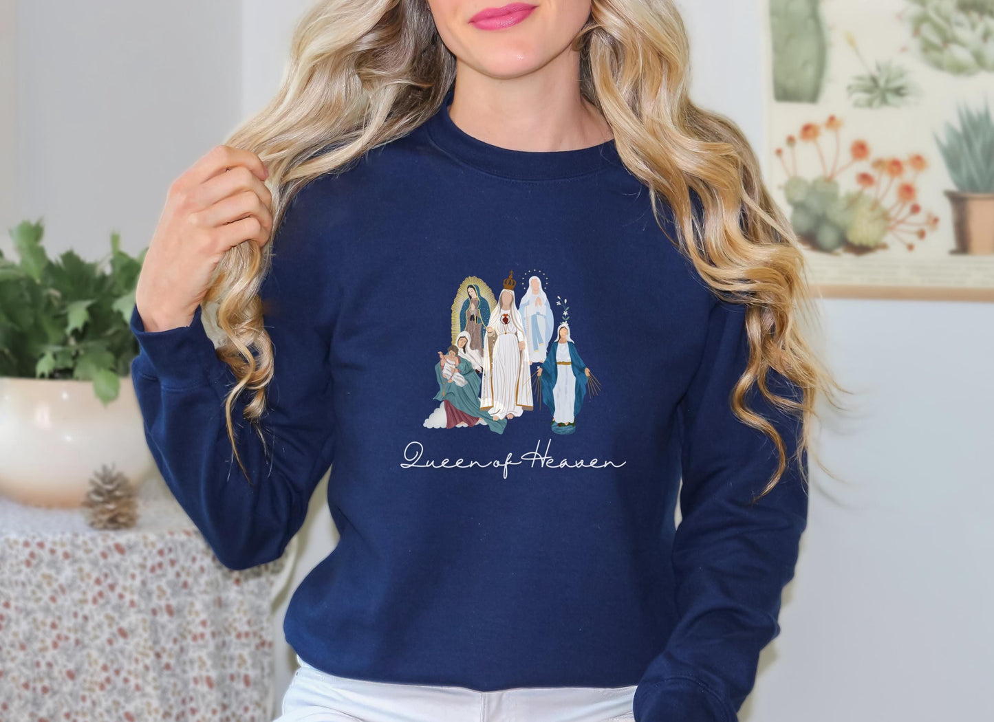 Blessed Virgin Mary Sweatshirt, Our Lady of Guadalupe Cozy Top, Our Lady of Fatima Jumper, Marian Medley Crewneck Sweatshirt, Catholic Women