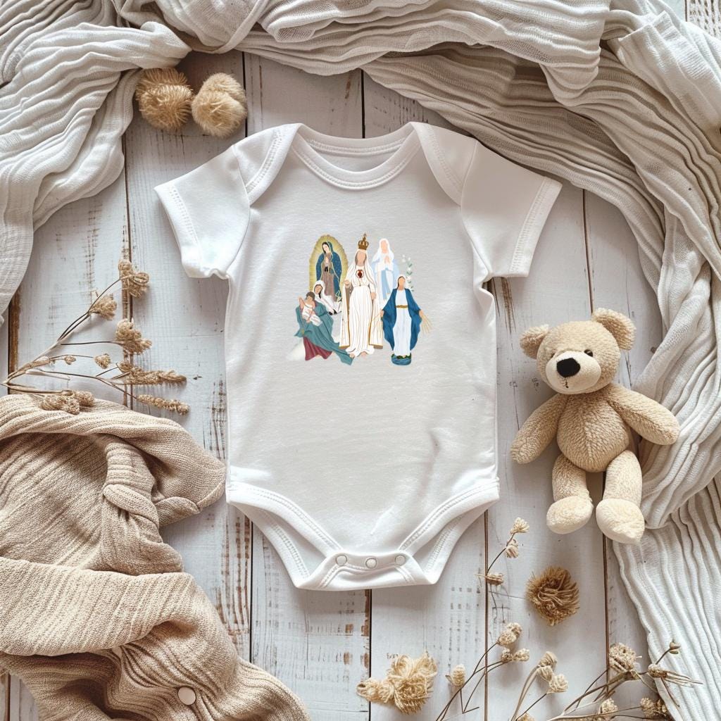 Virgin Mary Infant Bodysuit, Marian Medley Catholic Baby Clothes, Blessed Virgin Mary Diaper Shirts, Infant Shirt, Catholic Baby Outfit
