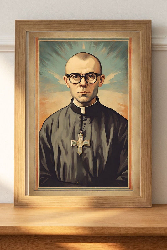 Vintage Saint Maximilian Kolbe, Digital Print, Religious Retro Decor, Instant Download, Digital File, Catholic Wall Art, Holy Card