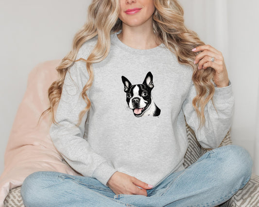 Boston Terrier Sweatshirt - Cute Dog Lover Crewneck Jumper, Pet Owner Gift, Animal Graphic Print, Cozy Pullover, Dog Mom Dad Apparel