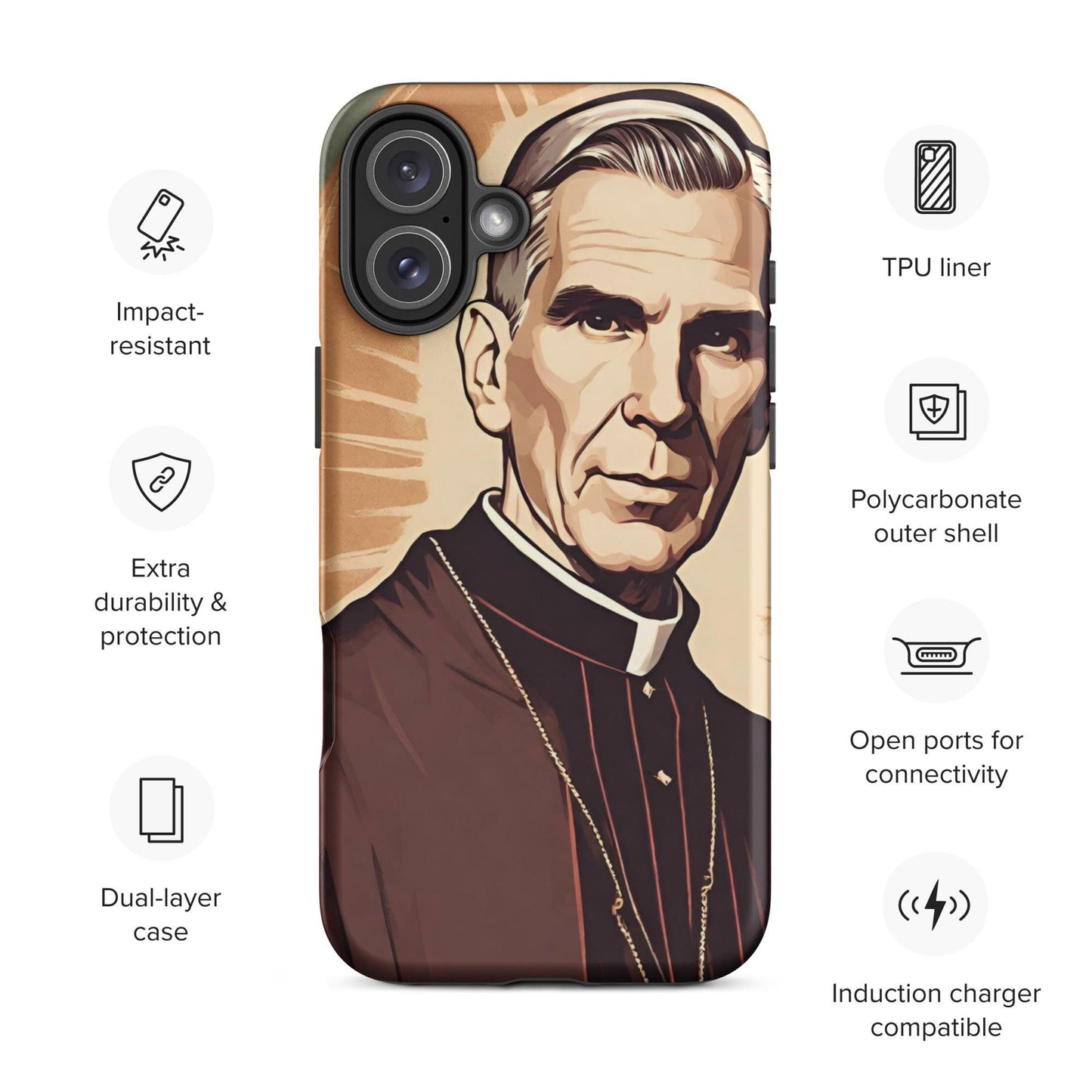 Bishop Fulton Sheen iPhone Case, Matte Tough Case for iPhone 14/15/16 All Models, Catholic Phone Case