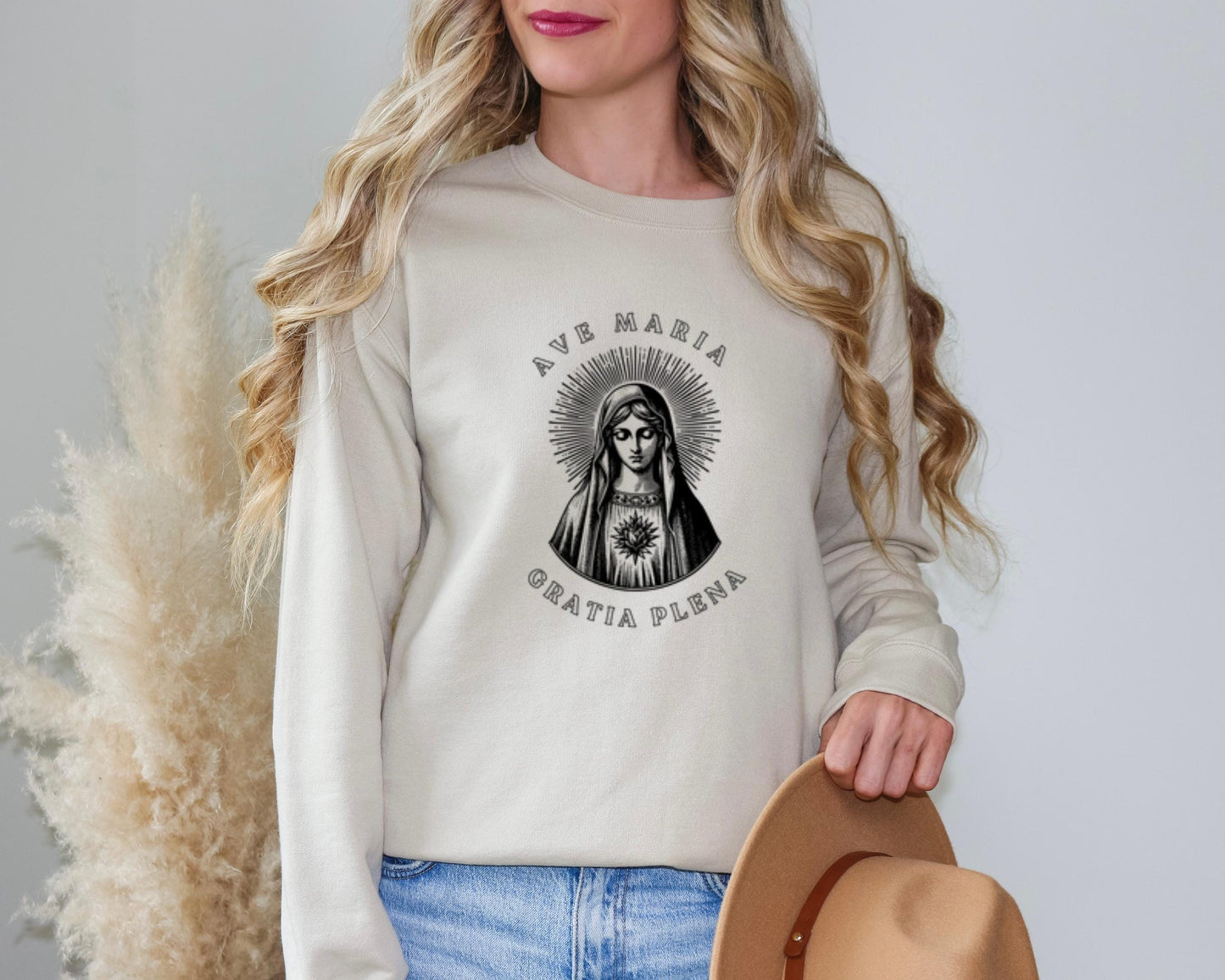 Ave Maria Catholic Sweatshirt, Catholic Virgin Mary Jumper, Ave Maria Crewneck, Mother of God Apparel, Blessed Mother Pullover