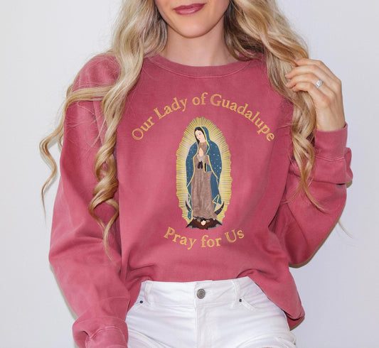 Our Lady of Guadalupe Comfort Colors Sweatshirt, Catholic Pullover, Virgin Mary Jumper, Catholic Gift, Virgen de Guadalupe, Mexican Catholic
