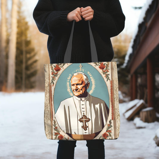 Saint John Paul II Tote Bag, Tote Bags for Women, Saint Tote Bag, Minimalist Shoulder Bag, Vintage Style Daily Bag, Canvas Tote Bag