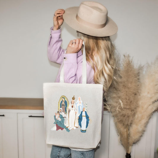 Virgin Mary Cotton Canvas Tote Bag, Christian Catholic Gift, Reusable Carryall, Shopping Handbag, Faithful Mother Design