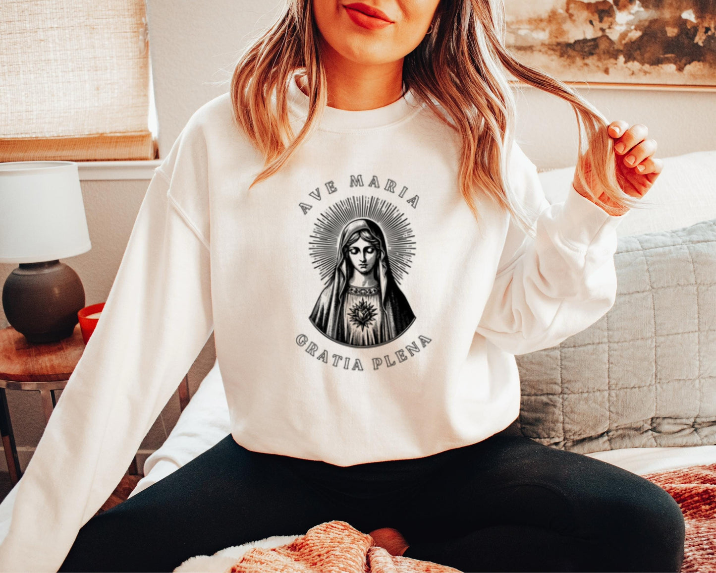 Ave Maria Catholic Sweatshirt, Catholic Virgin Mary Jumper, Ave Maria Crewneck, Mother of God Apparel, Blessed Mother Pullover