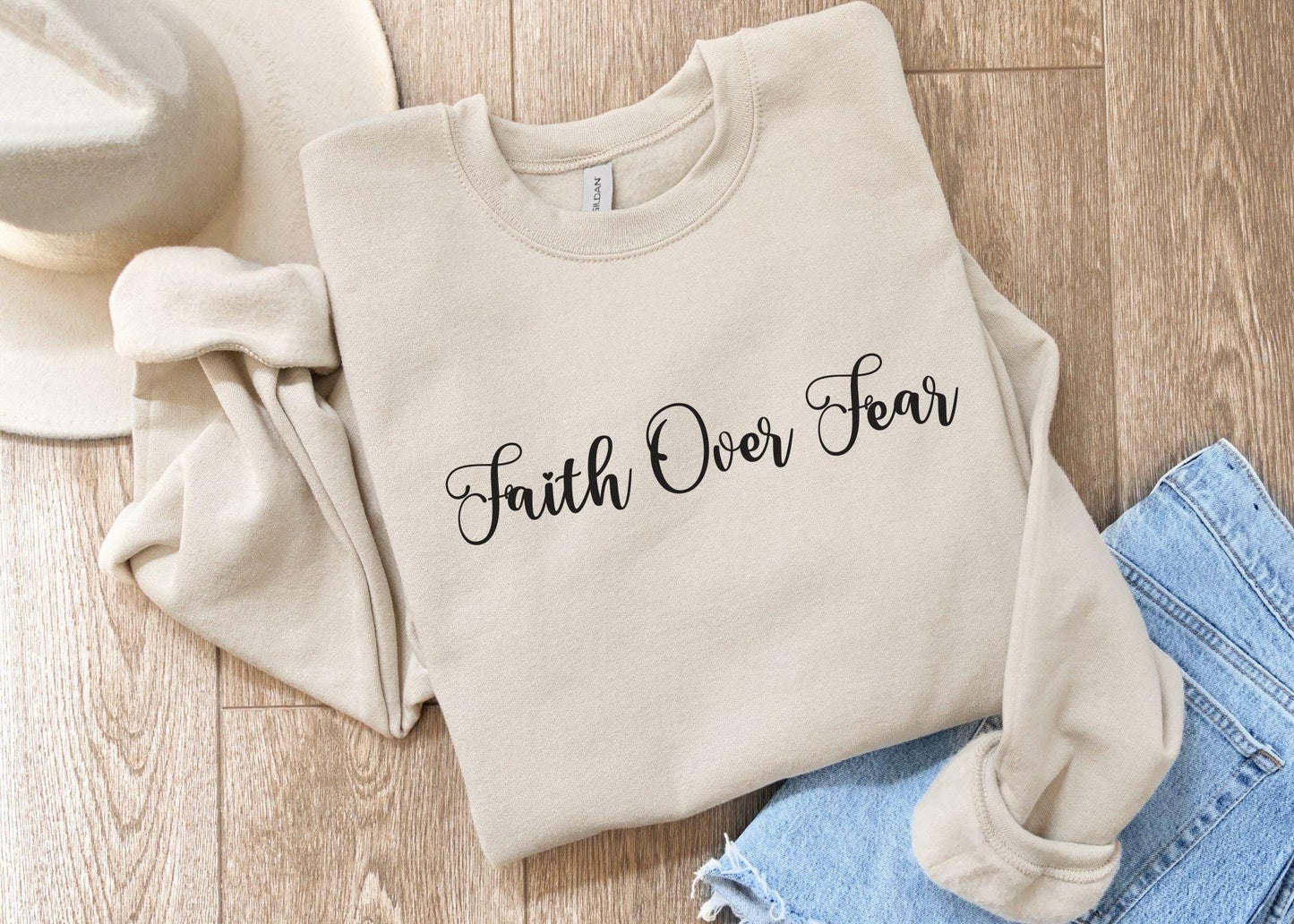 Catholic Sweatshirt, Unisex Crewneck Sweatshirt, Faith Over Fear Inspirational Quote, Religious Jumper, Christian Pullover, Spiritual