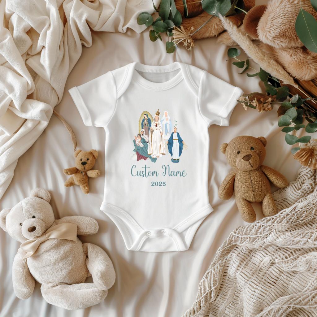Custom Virgin Mary Infant Bodysuit, Personalized Marian Diaper Shirt, Our Lady of Fatima, Religious Infant One Piece, Baby Clothes, Baptism