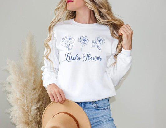 Saint Therese Little Flower Sweatshirt - Catholic Saint Unisex Crewneck Jumper, Catholic Gift for Women, Cute Apparel, Traditional Catholic
