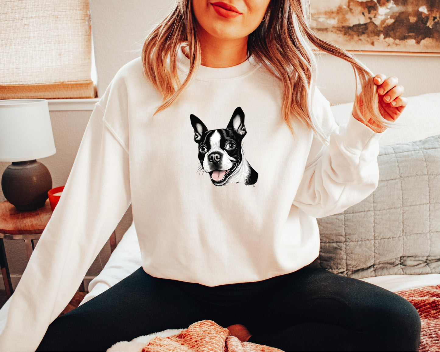 Boston Terrier Sweatshirt - Cute Dog Lover Crewneck Jumper, Pet Owner Gift, Animal Graphic Print, Cozy Pullover, Dog Mom Dad Apparel