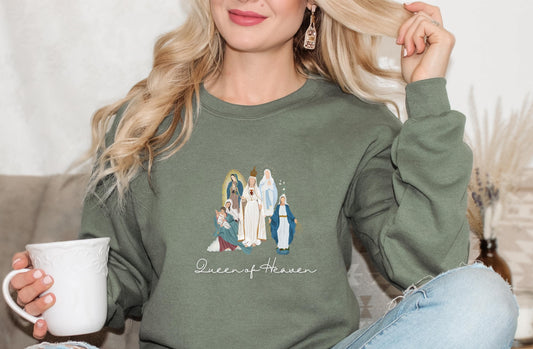 Blessed Virgin Mary Sweatshirt, Our Lady of Guadalupe Cozy Top, Our Lady of Fatima Jumper, Marian Medley Crewneck Sweatshirt, Catholic Women
